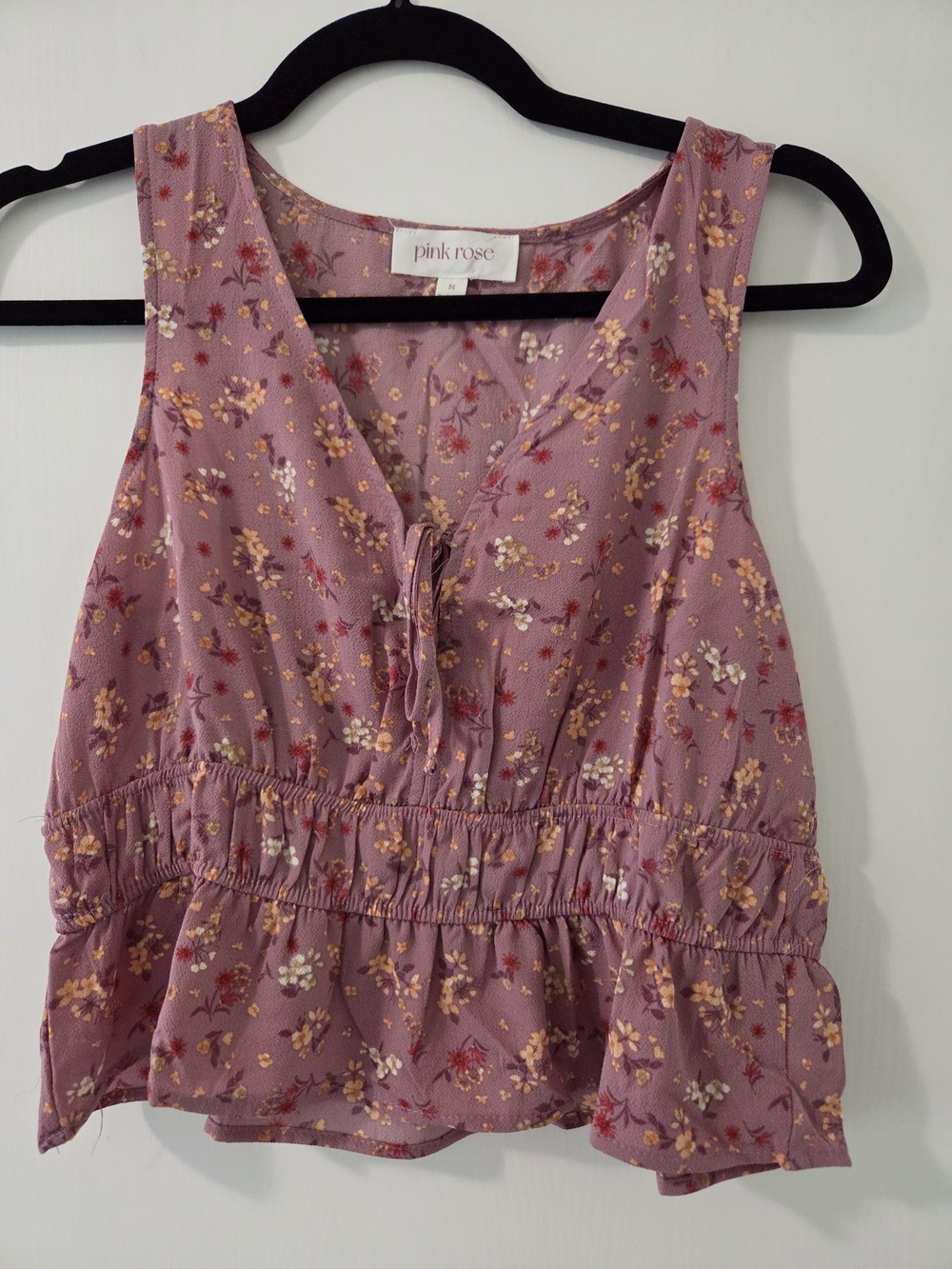 1029 Pink Rose Dusty Mauve Floral Peplum Camisole